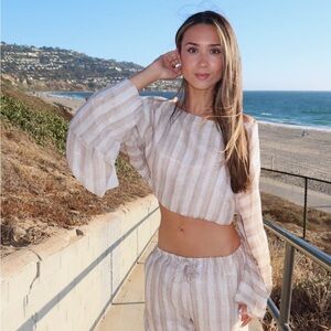 12th Tribe Beige and White Striped Top